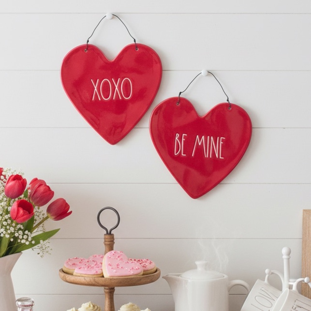 Rae Dunn Valentine Heart Wall Hanging Signs XOXO Be Mine Red NWT